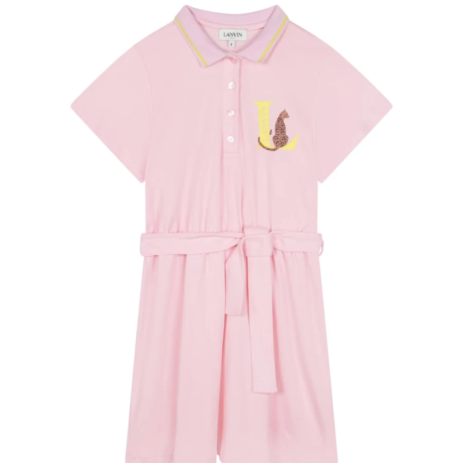 LANVIN Pink Cotton Short-Sleeved Dress for Girls