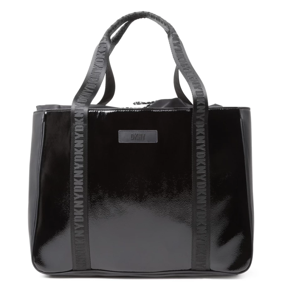 DKNY Black Shiny Logo Tote Bag for Girls - Stylish & Trendy