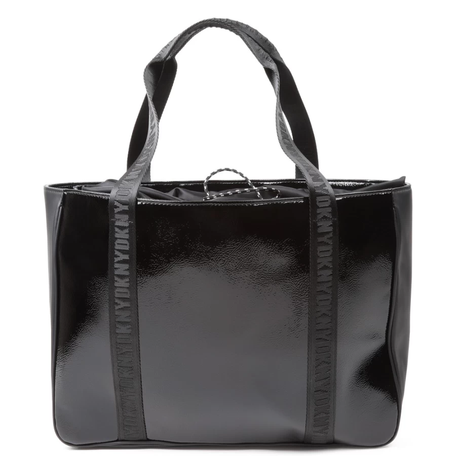 DKNY Black Shiny Logo Tote Bag for Girls - Stylish & Trendy