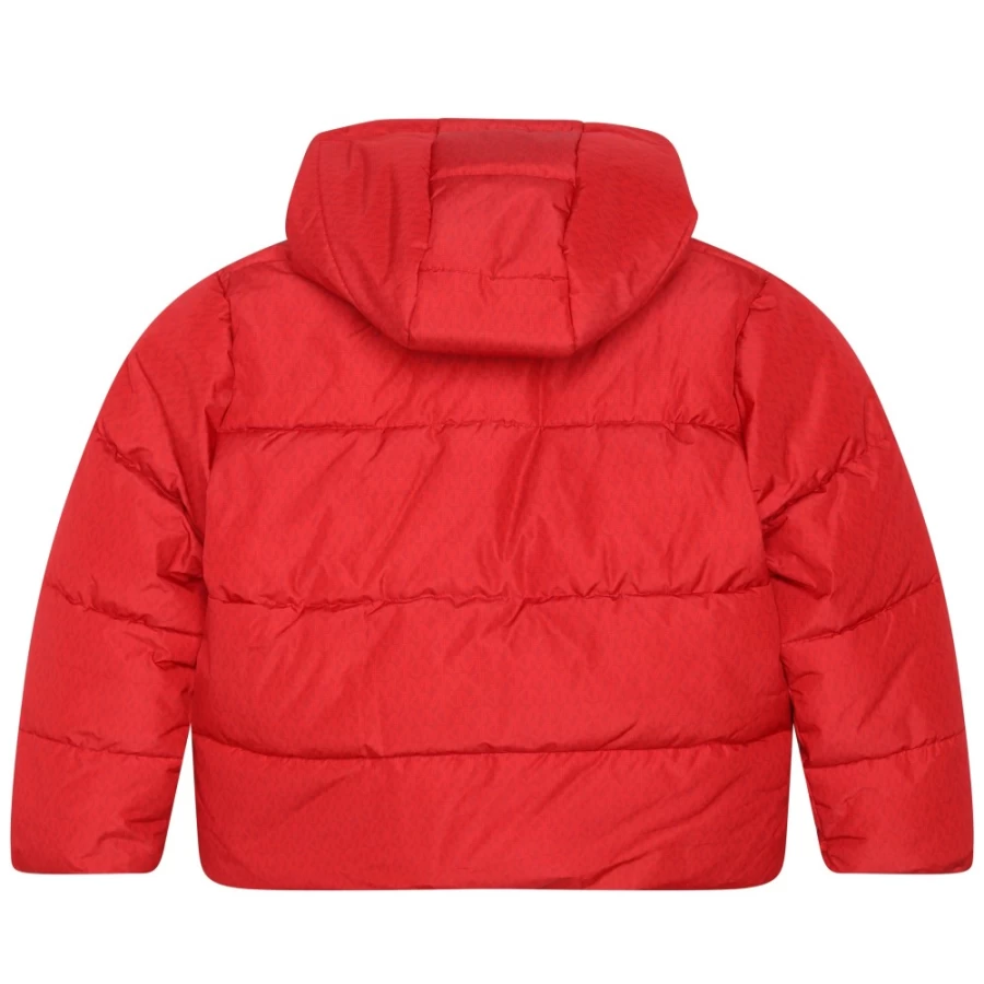 MICHAEL KORS Girls' Dark Red Hooded Puffer Jacket for Winter Warmth