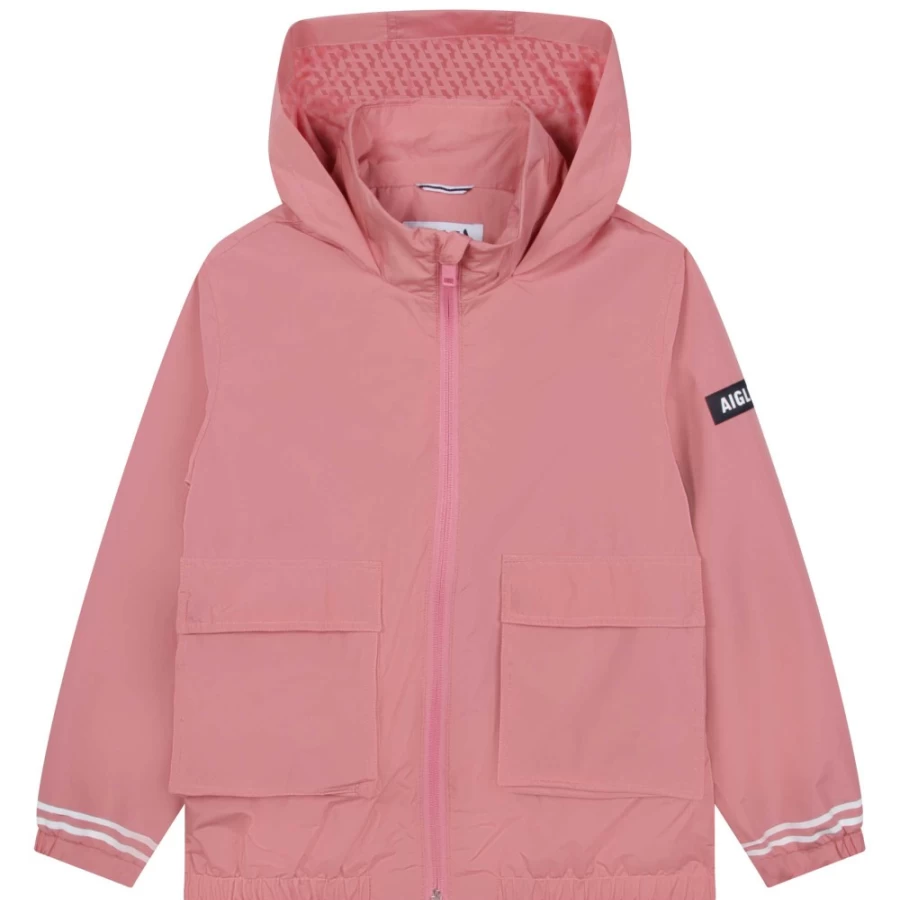 AIGLE Girls' Pink Water-Repellent Windbreaker Jacket for Outdoor Activities