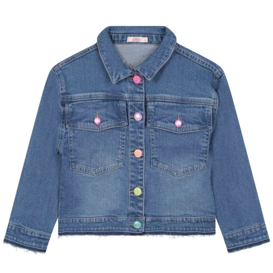 BILLIEBLUSH Girls' Double Stone & Bleach Washed Denim Jacket for Stylish Outfits