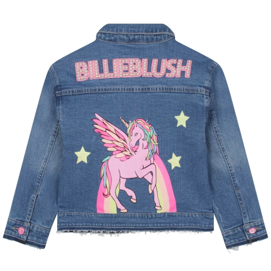 BILLIEBLUSH Girls' Double Stone & Bleach Washed Denim Jacket for Stylish Outfits