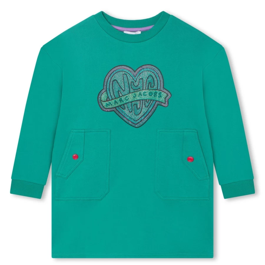 MARC JACOBS Green Studded Fleece Dress for Girls | Cozy Embellished Knitwear