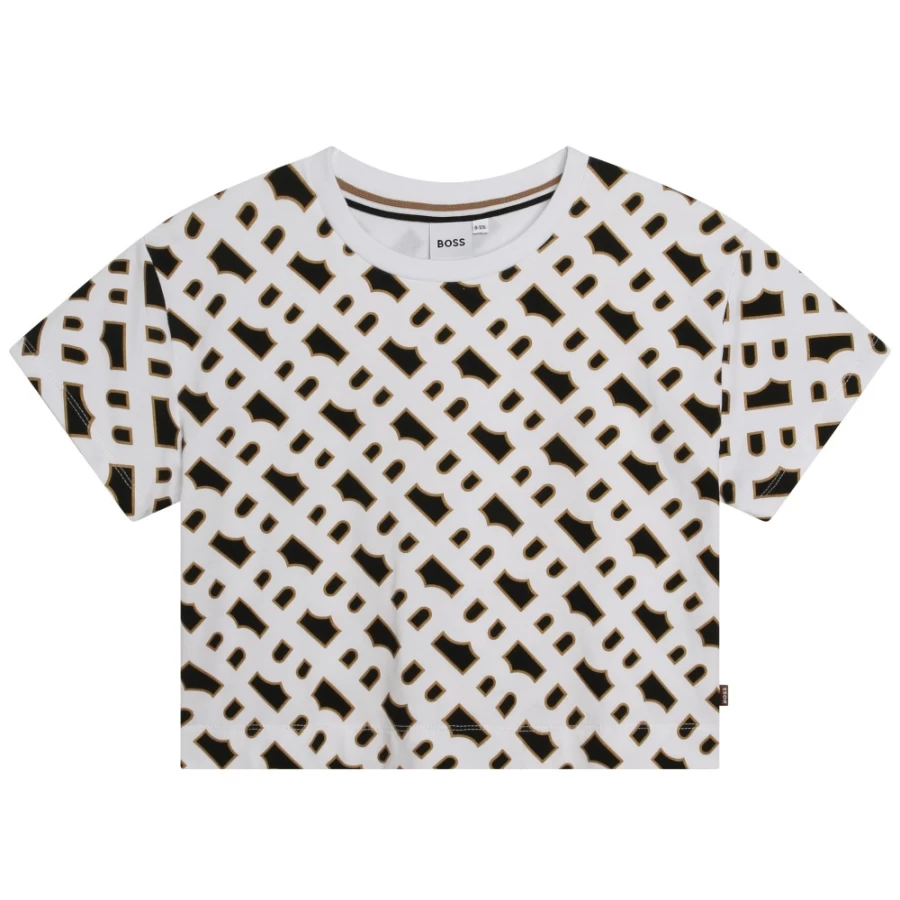 BOSS Girls' White Short-Sleeved Cotton T-Shirt for Kids - Soft & Comfortable Summer Top
