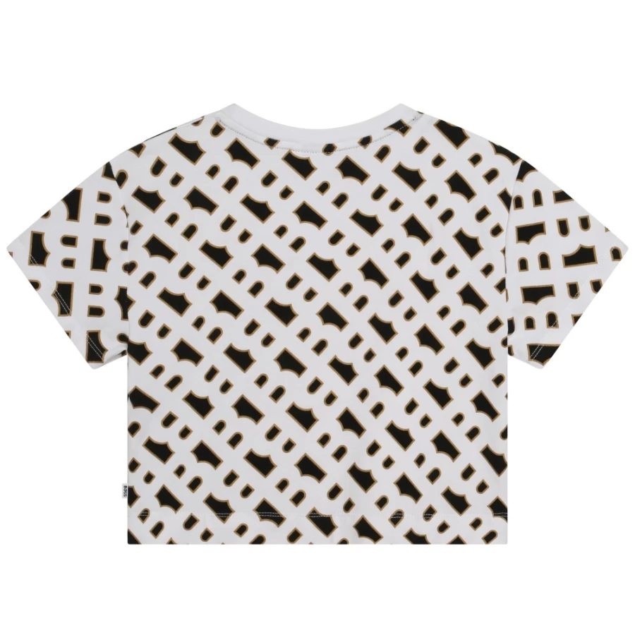 BOSS Girls' White Short-Sleeved Cotton T-Shirt for Kids - Soft & Comfortable Summer Top