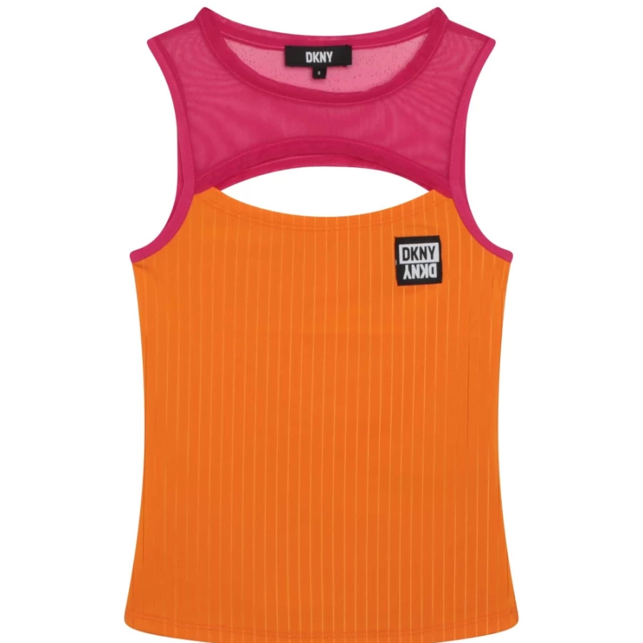 DKNY Girls' Atomic Orange Striped Vest Top for Fashionable Outfits
