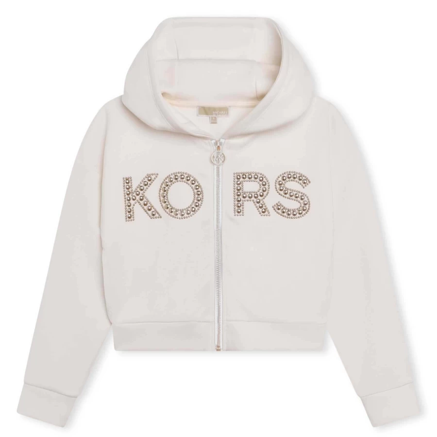 MICHAEL KORS Girls Cream Hooded Zip-Up Sweatshirt | Full-Zip Fleece Pullover