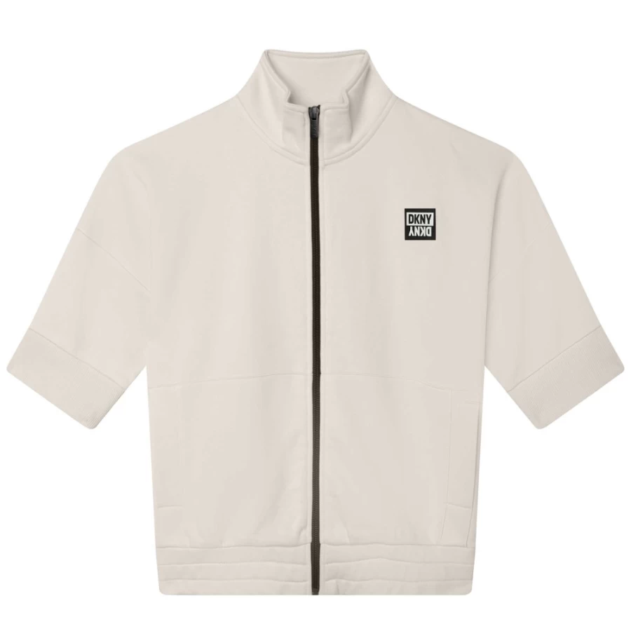 DKNY Girls' White High-Neck Cardigan Sweater