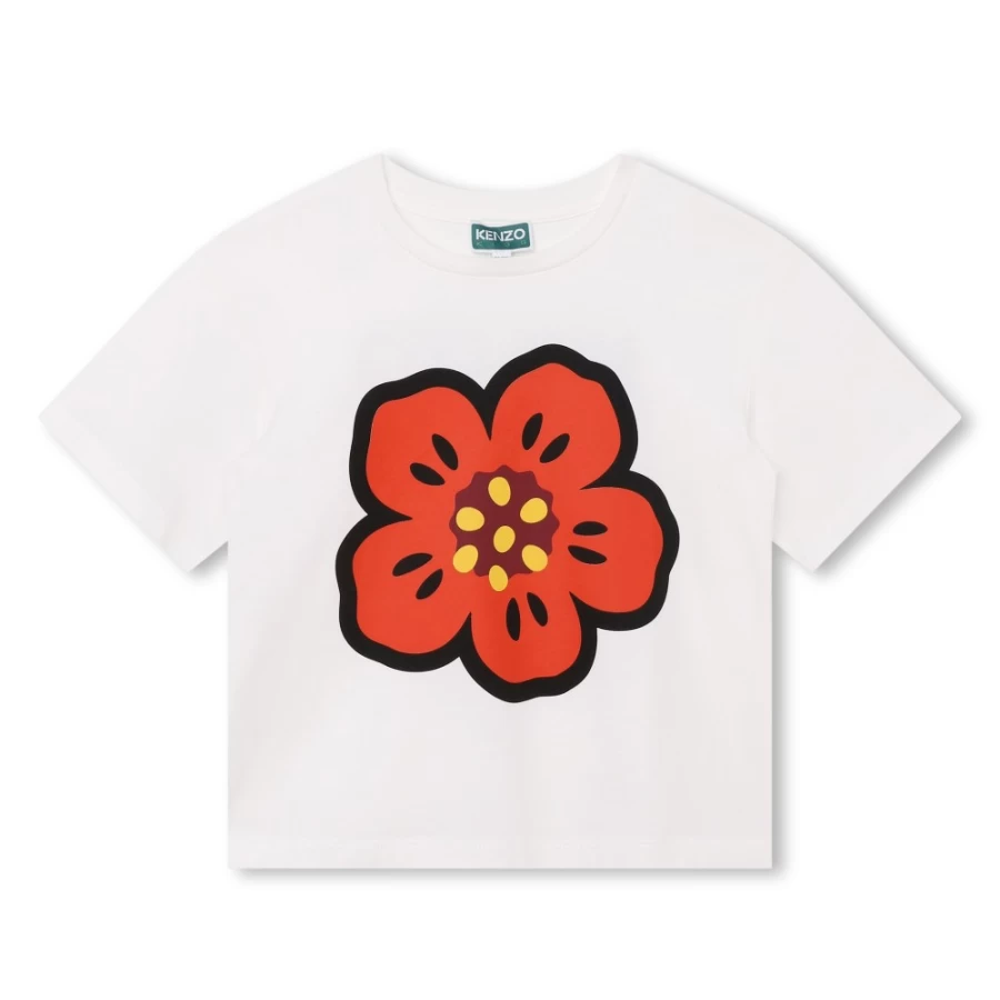 KENZO KIDS Ivory Silkscreen-Printed T-Shirt for Girls - Stylish Graphic Tee