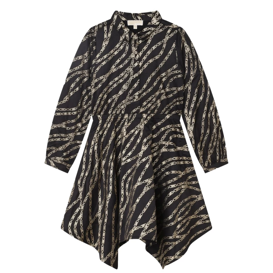 MICHAEL KORS Girls Black Asymmetrical Printed Dress