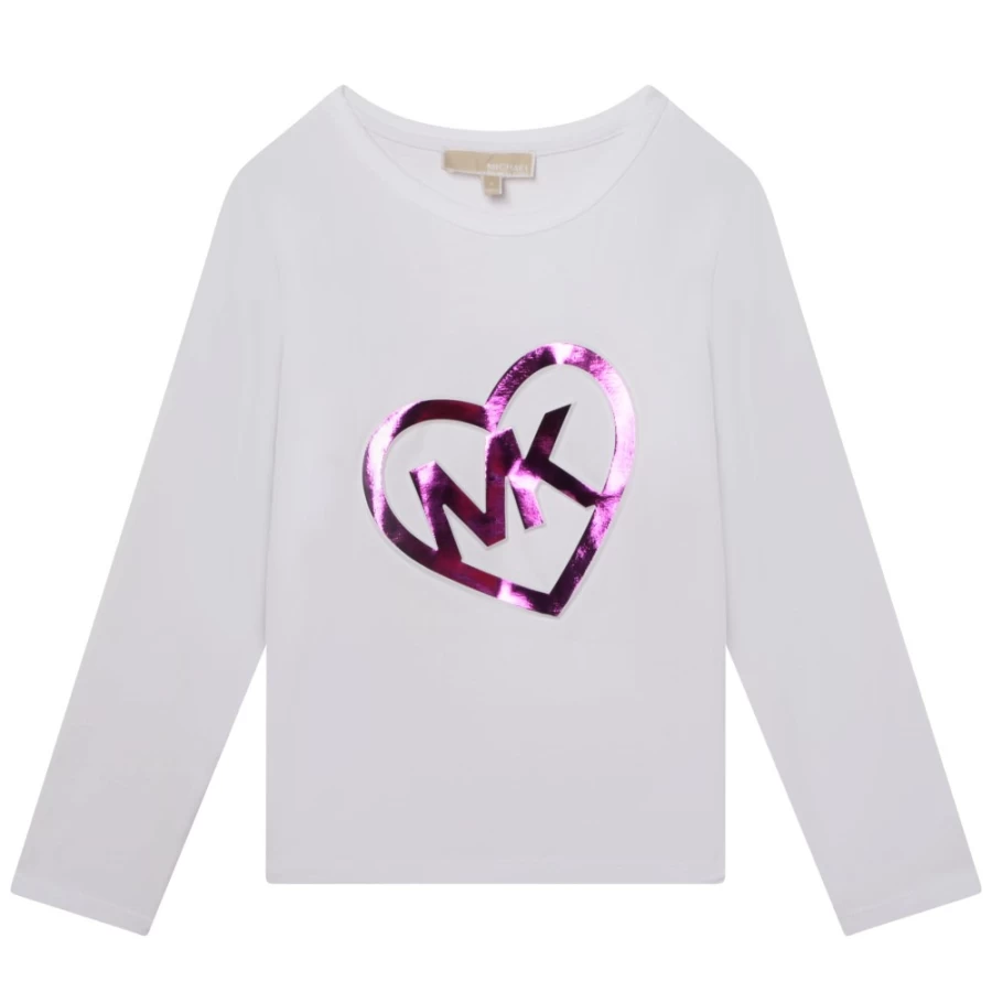 MICHAEL KORS Girls' White Long Sleeve T-Shirt for Casual Comfort
