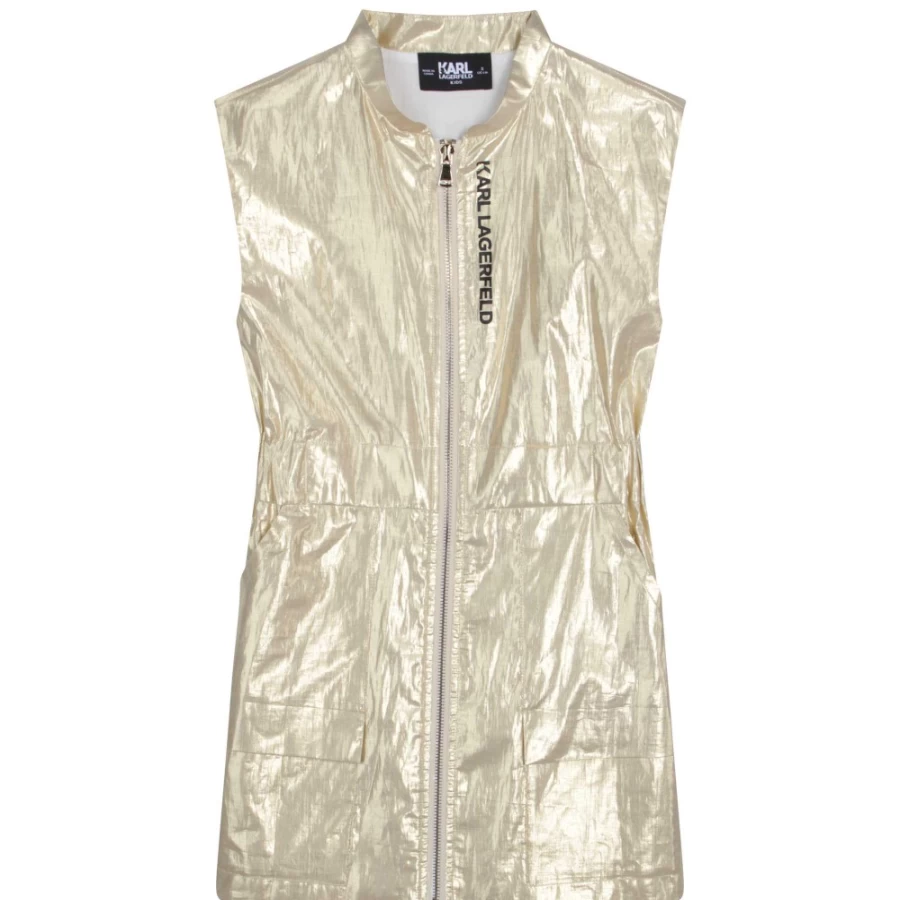 KARL LAGERFELD KIDS Girls Gold Yellow Shiny Zip-Up Party Dress