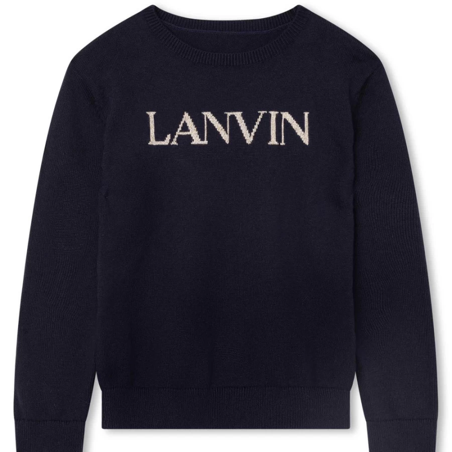 LANVIN Navy Tricot Jumper for Girls - Premium Knit Sweater