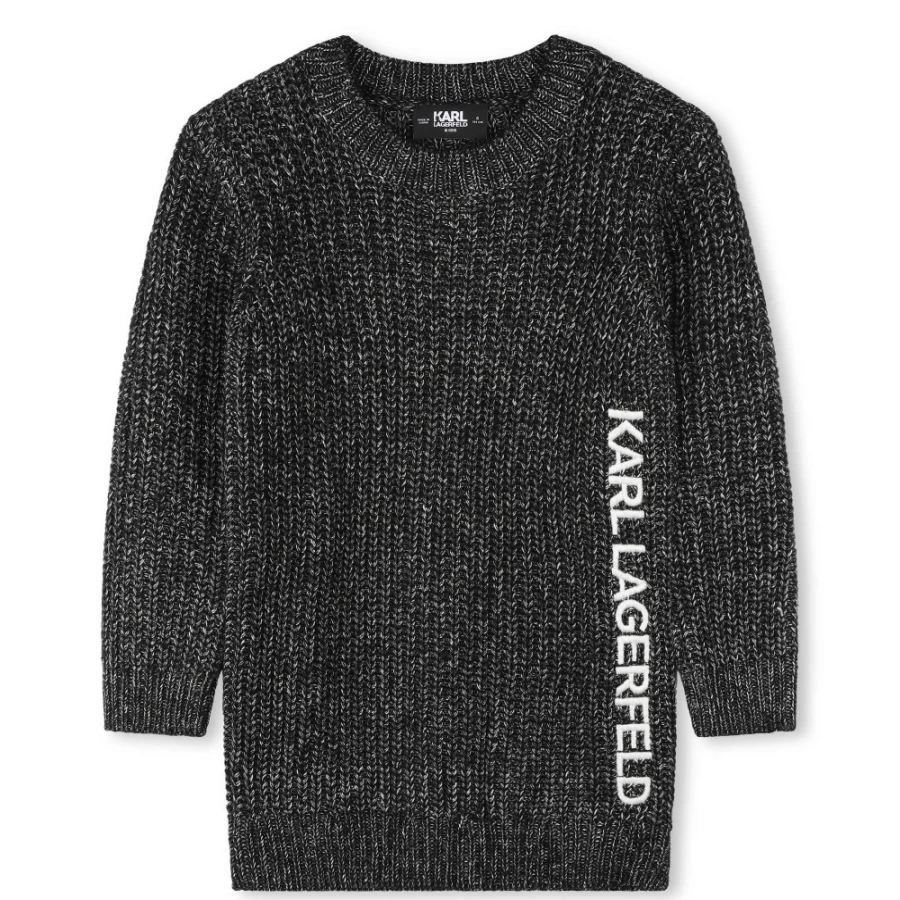 KARL LAGERFELD KIDS Girls Ribbed Knit Jumper Dress with Zip Details in Dark Chine Grey