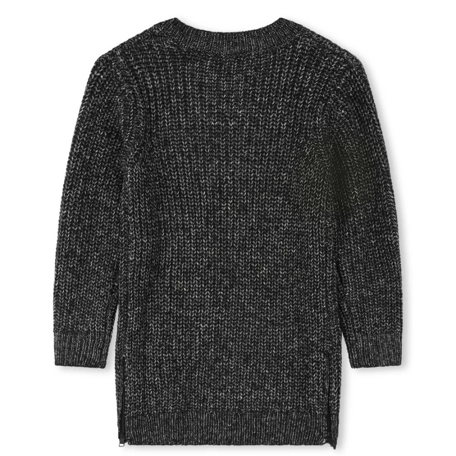 KARL LAGERFELD KIDS Girls Ribbed Knit Jumper Dress with Zip Details in Dark Chine Grey