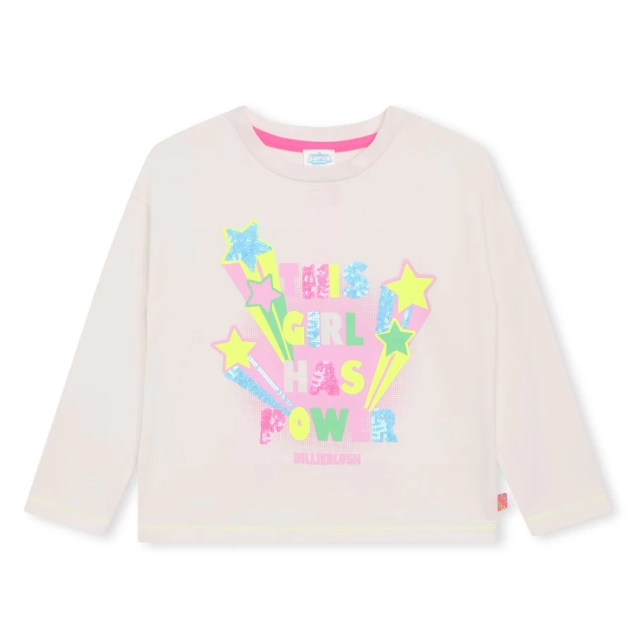 BILLIEBLUSH Girls Ivory Long-Sleeved T-Shirt for Comfort and Style