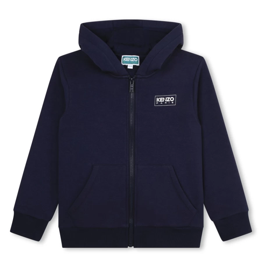 KENZO KIDS Girls Navy Fleece Jogging Cardigan - Cozy Winter Pullover for Kids