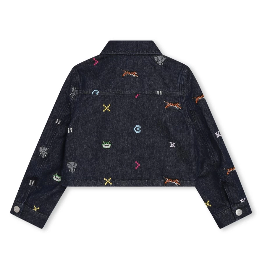 KENZO KIDS Embroidered Raw Denim Jacket for Girls - Stylish Distressed Denim Coat with Unique Embroidery