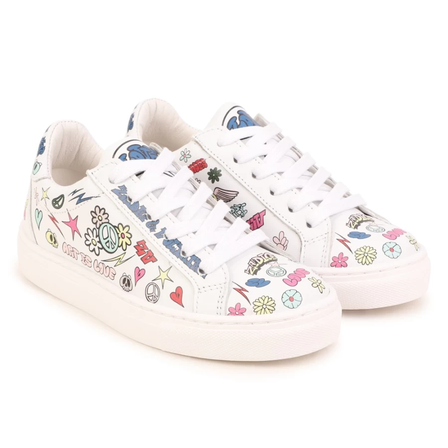 ZADIG & VOLTAIRE White Lace-Up Leather Trainers for Girls - Stylish Comfortable Shoes