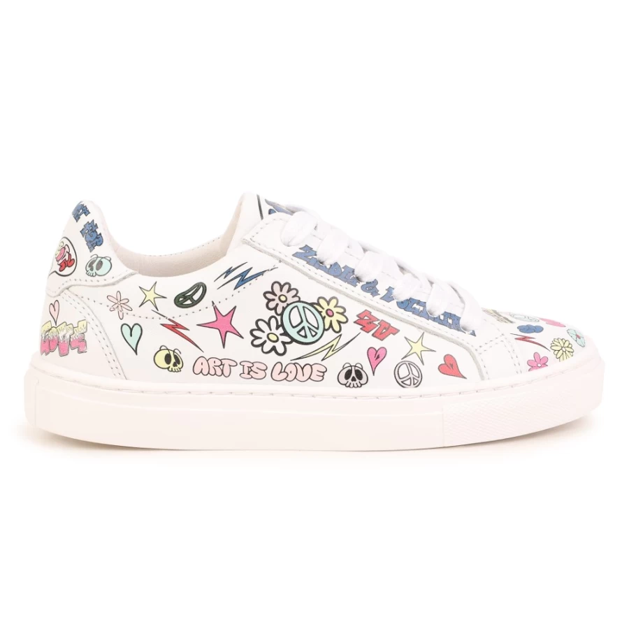 ZADIG & VOLTAIRE White Lace-Up Leather Trainers for Girls - Stylish Comfortable Shoes