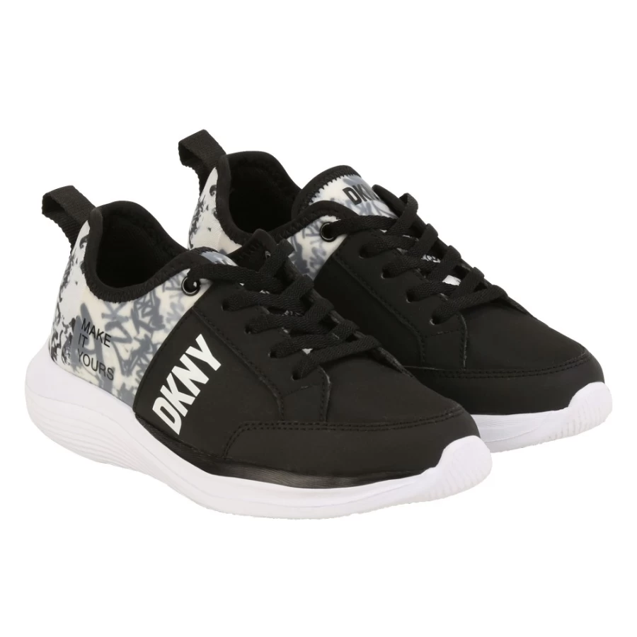 DKNY Black Lace-Up Trainers for Girls - Stylish Comfort Shoes