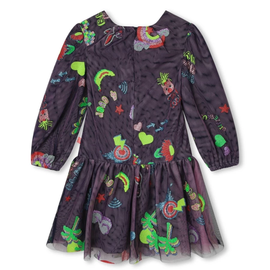 BILLIEBLUSH Navy Zip-Up Tulle Dress for Girls - Elegant Party Gown with Zipper Detail