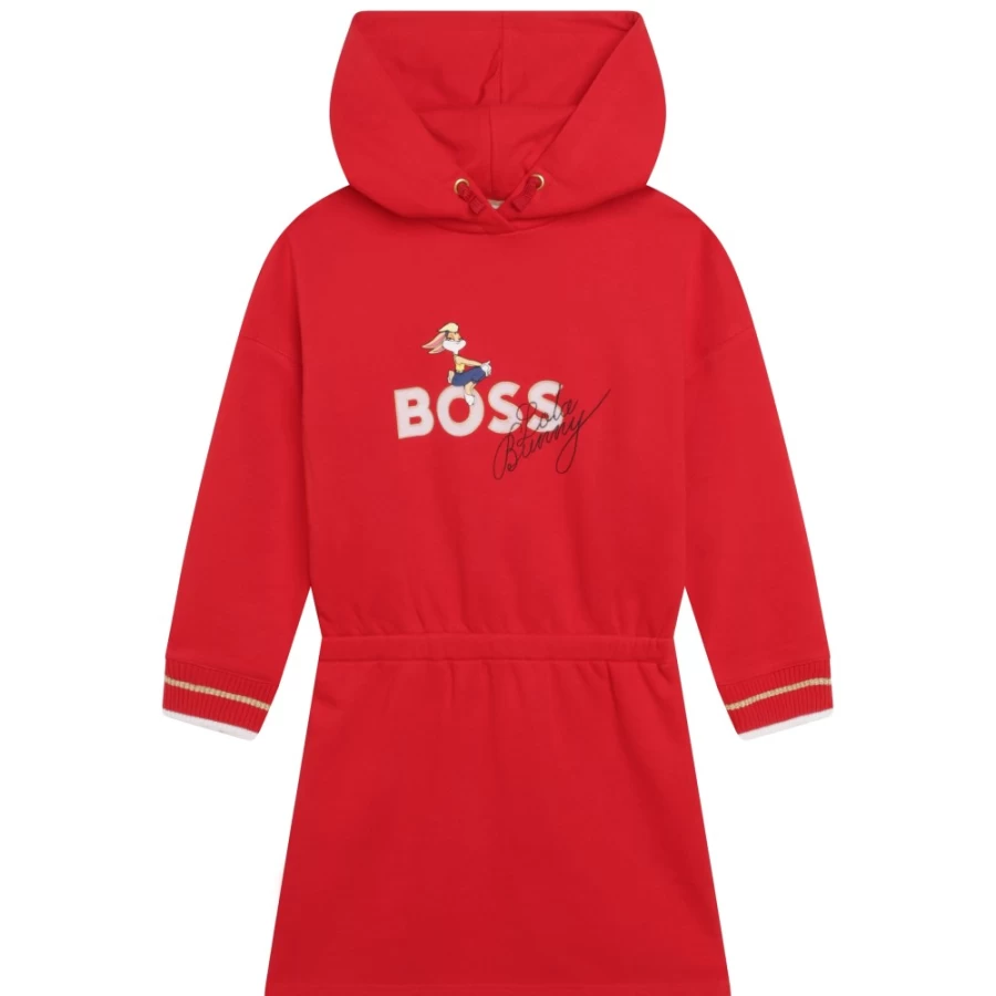 BOSS Girls' Poppy Red Hooded Fleece Dress - Warm & Stylish Winter Wear