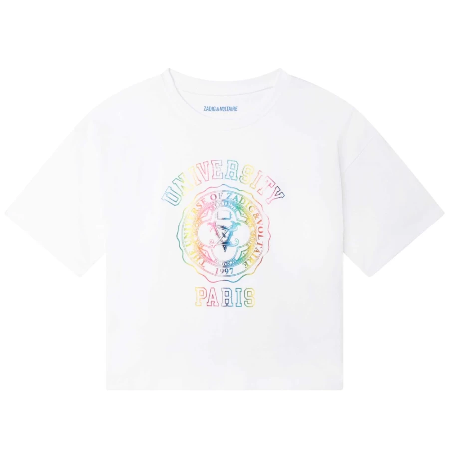 ZADIG & VOLTAIRE Girls' White Printed T-Shirt - Stylish Graphic Tee for Kids