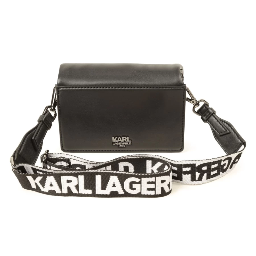 KARL LAGERFELD KIDS Black Shoulder Bag for Girls with Unique Motif Design