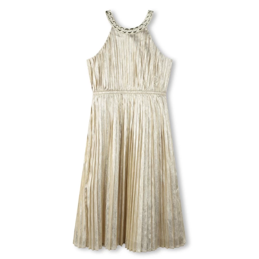 MICHAEL KORS Girl's Light Gold Pleated Sleeveless Dress for Kids