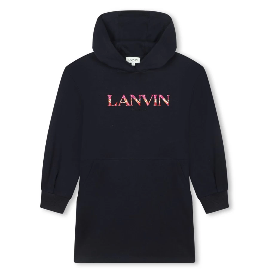 LANVIN Navy Fleece Sweatshirt Dress for Girls - Cozy Winter Pullover