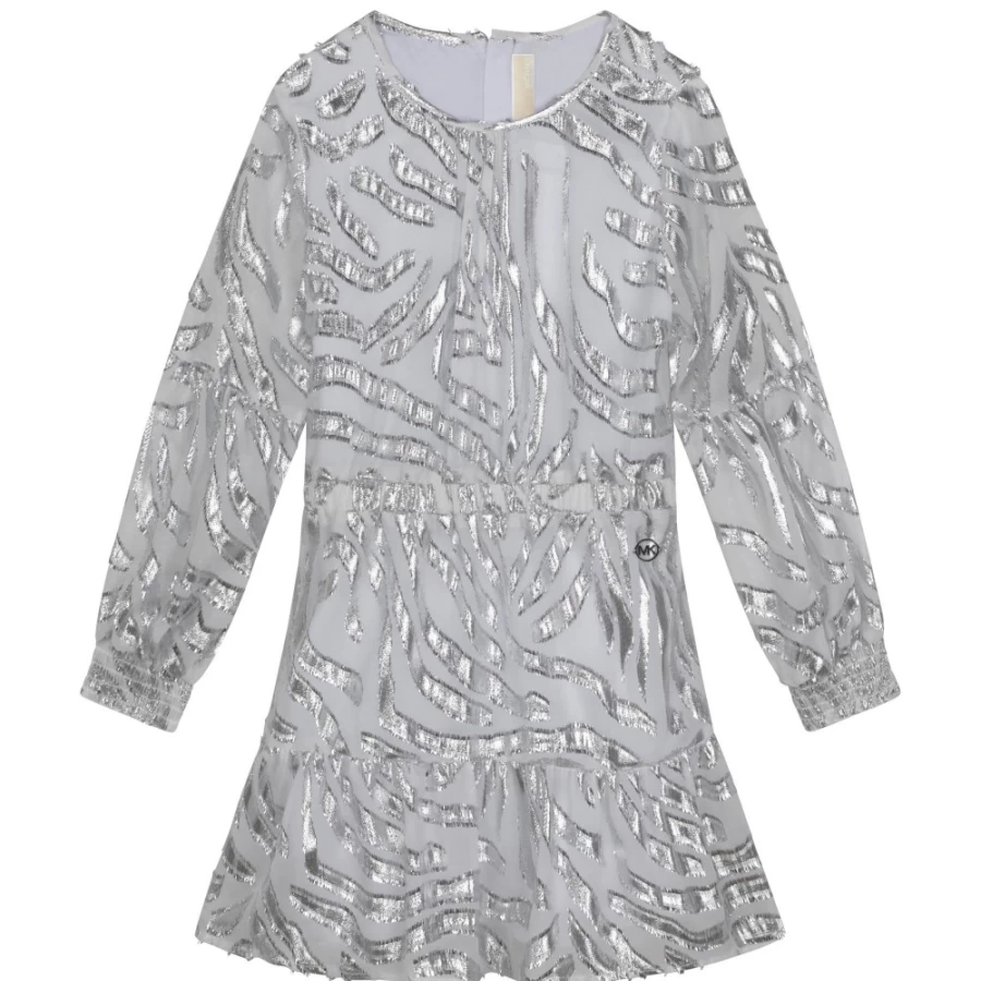 MICHAEL KORS Grey White Zebra Print Flared Dress for Girls
