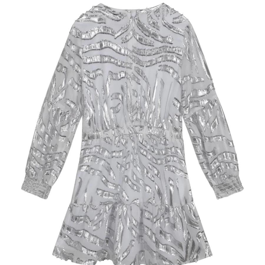 MICHAEL KORS Grey White Zebra Print Flared Dress for Girls