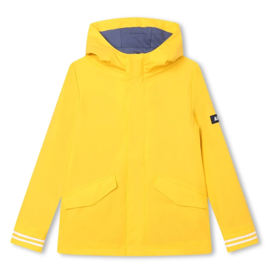 AIGLE Girl's Gold Yellow Raincoat With Patch - Waterproof Outdoor Jacket for Kids