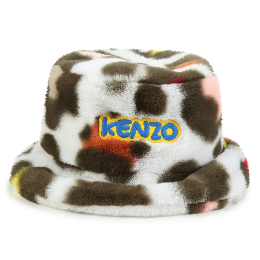 KENZO KIDS Leopard-Print Bucket Hat for Girls in Stone Color