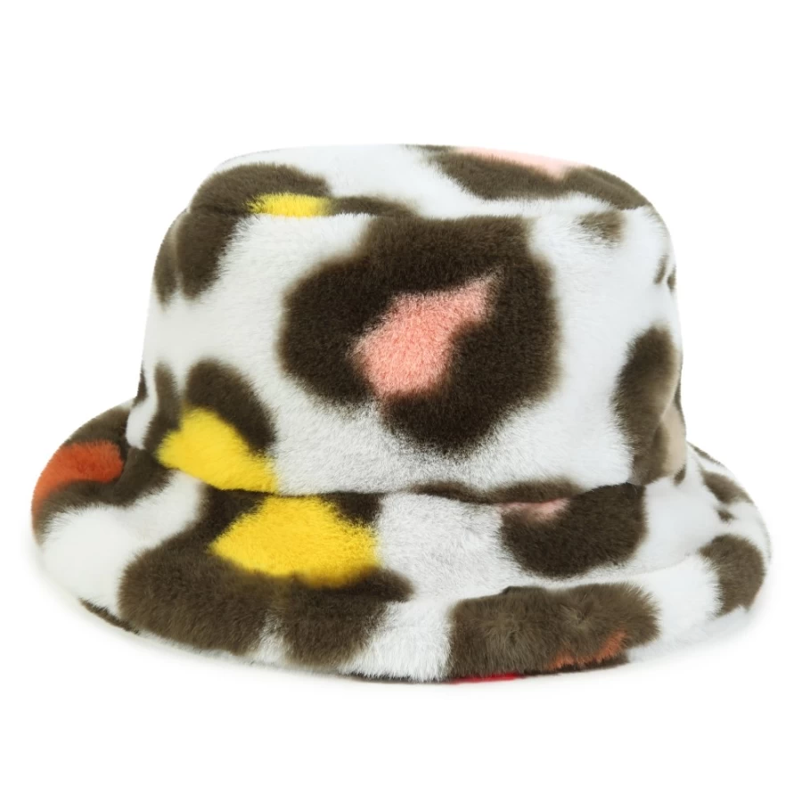 KENZO KIDS Leopard-Print Bucket Hat for Girls in Stone Color