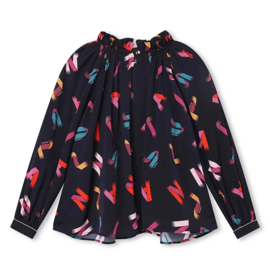 LANVIN Navy Flowing Printed Blouse for Girls