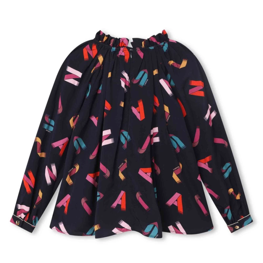 LANVIN Navy Flowing Printed Blouse for Girls