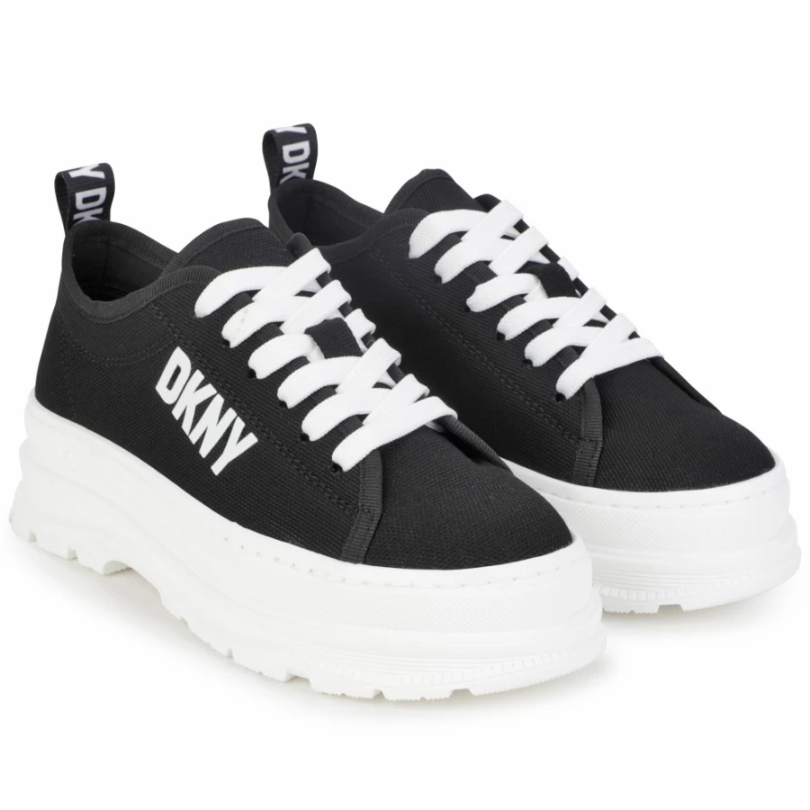 DKNY Girls' Black Canvas Lace-Up Trainers – Stylish & Comfortable Sneakers
