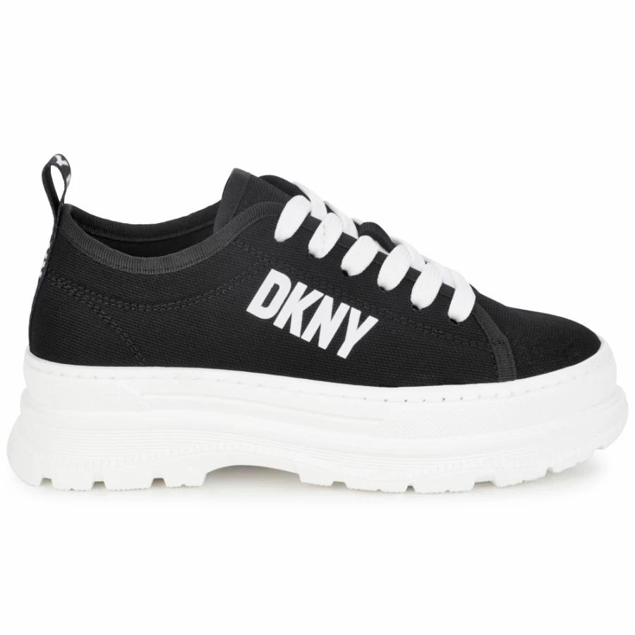 DKNY Girls' Black Canvas Lace-Up Trainers – Stylish & Comfortable Sneakers