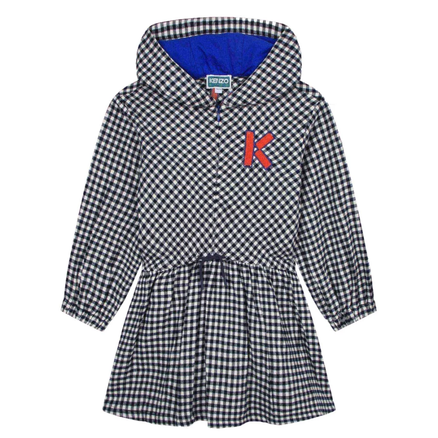 KENZO KIDS Girls Navy Hooded Flannel Dress - Stylish & Comfortable Kids Wear