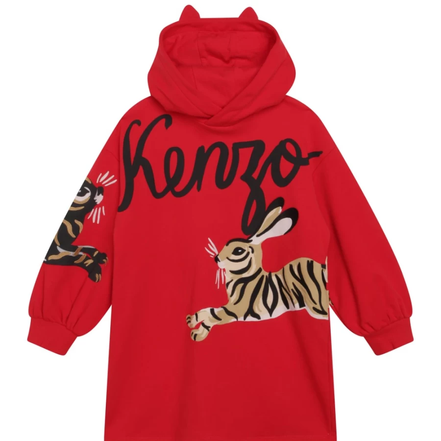 KENZO KIDS Bright Red Hooded Dress for Girls - Stylish & Comfortable Kids Fashion