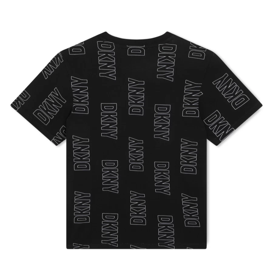 DKNY Girls' Black Short-Sleeved Cotton T-Shirt for Casual Wear