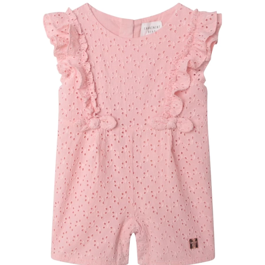 CARREMENT BEAU Pink Embroidered Playsuit for Girls - Floral Design Kids Romper