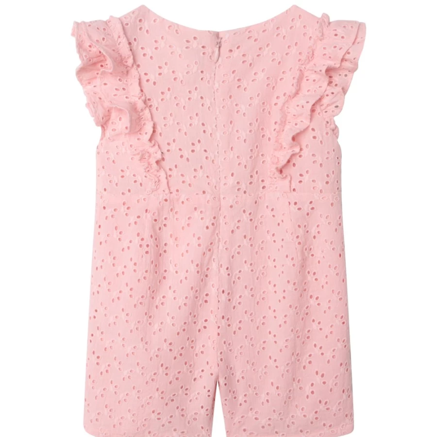 CARREMENT BEAU Pink Embroidered Playsuit for Girls - Floral Design Kids Romper