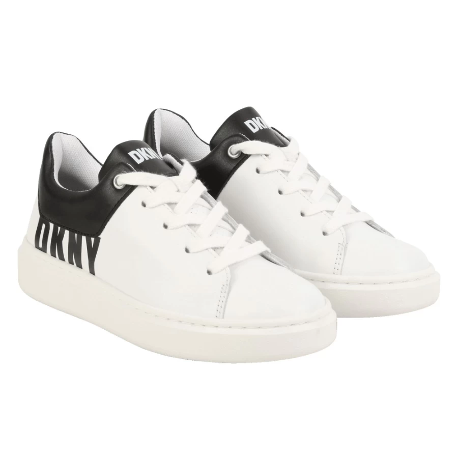 DKNY White Leather Lace-Up Trainers for Girls - Stylish Comfort Shoes