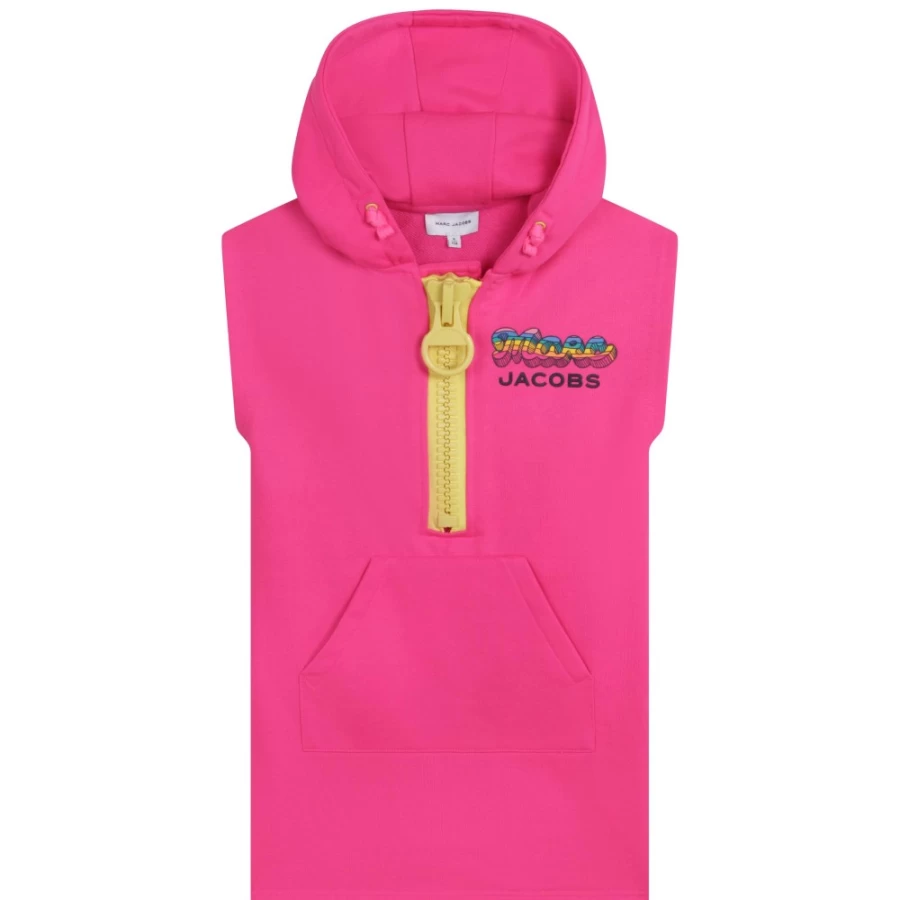 MARC JACOBS Girls Fuschia Hooded Fleece Dress - Warm Winter Pullover Dress for Kids