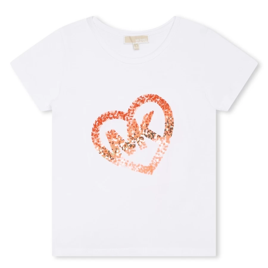 MICHAEL KORS Girls' White Sequin T-Shirt with Multicolored Details