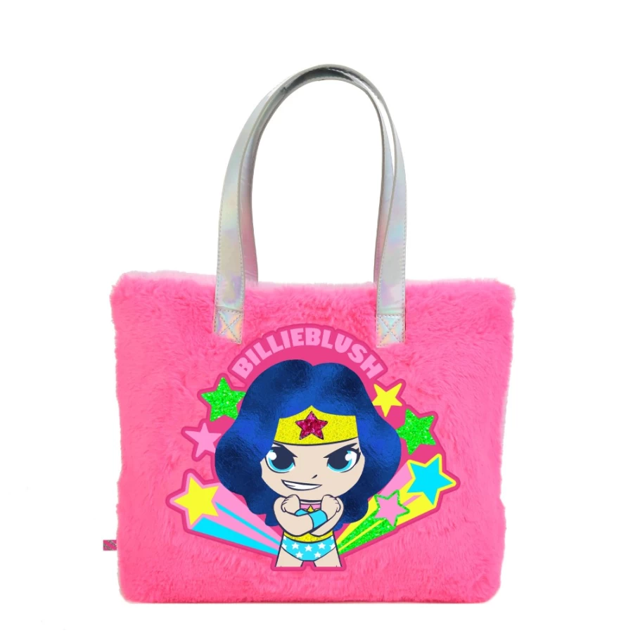 BILLIEBLUSH Pink Fleece Tote Bag for Girls - Novelty Soft & Stylish Carryall